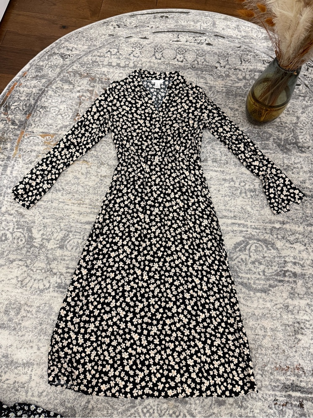 H&M Black Maxi Dress with White Floral Print